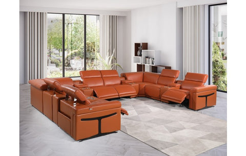 1126 DivanItalia Orange 12-Piece Sectional with 4 Power Recliners and Power HeadrestsModel:  1126-CAMEL-12PC-4PWR-U-SECTIONAL-GROUP