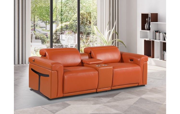 1126 DivanItalia Orange Modular Power Reclining Loveseat with Power HeadrestModel:  1126-CAMEL-3.2-HT