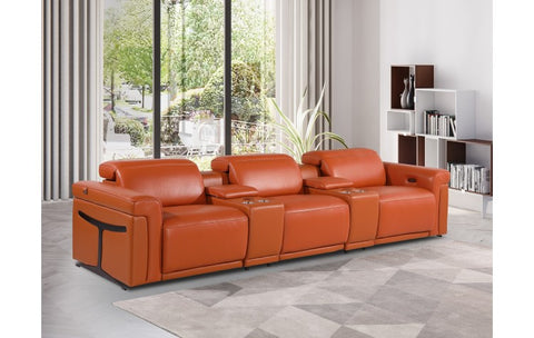 1126 DivanItalia Orange 5-Piece Power Reclining Sofa with Power Headrest in Top Grain Italian LeatherModel:  1126-CAMEL-5.3-HT