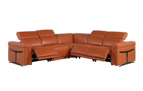 1126 DivanItalia Orange 5-Piece Sectional with 3 Power Recliners and Power HeadrestsModel:  1126-CAMEL-3PWR-5PC