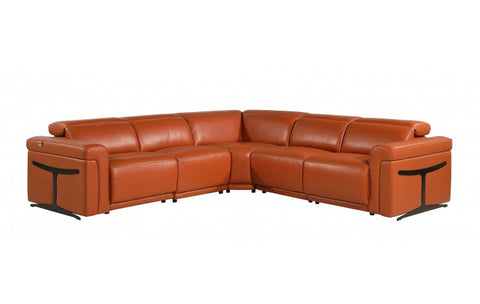 1126 DivanItalia Orange 5-Piece Sectional with 3 Power Recliners and Power HeadrestsModel:  1126-CAMEL-3PWR-5PC