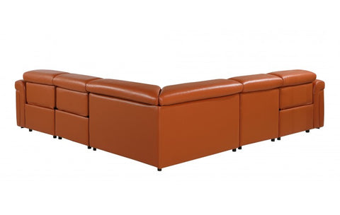 1126 DivanItalia Orange 5-Piece Sectional with 3 Power Recliners and Power HeadrestsModel:  1126-CAMEL-3PWR-5PC