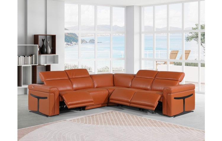 1126 DivanItalia Orange 5-Piece Sectional with 3 Power Recliners and Power HeadrestsModel:  1126-CAMEL-3PWR-5PC