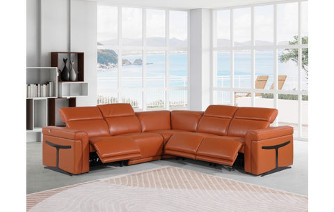 1126 DivanItalia Orange 5-Piece Sectional with 3 Power Recliners and Power HeadrestsModel:  1126-CAMEL-3PWR-5PC