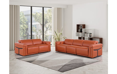 1126 DivanItalia Camel Modular Power Reclining Sofa and Loveseat Set – Top Grain Italian Leather with Power HeadrestsModel:  1126-CAMEL-5.4-HT-2PC