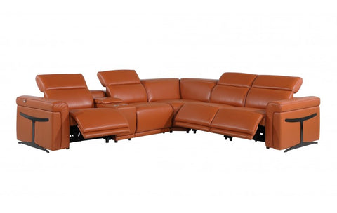 1126 DivanItalia Orange 6-Piece Sectional with 3 Power Recliners and Power HeadrestsModel:  1126-CAMEL-3PWR-6PC