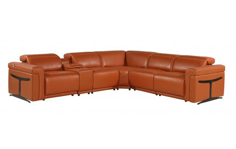 1126 DivanItalia Orange 6-Piece Sectional with 3 Power Recliners and Power HeadrestsModel:  1126-CAMEL-3PWR-6PC