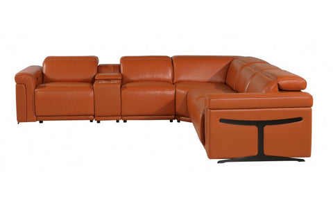 1126 DivanItalia Orange 6-Piece Sectional with 3 Power Recliners and Power HeadrestsModel:  1126-CAMEL-3PWR-6PC