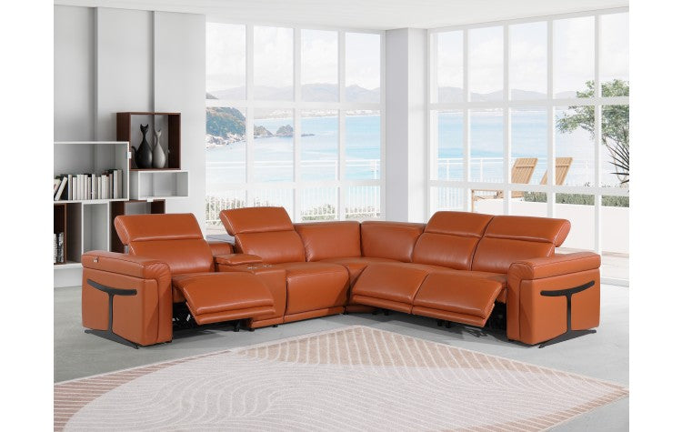 1126 DivanItalia Orange 6-Piece Sectional with 3 Power Recliners and Power HeadrestsModel:  1126-CAMEL-3PWR-6PC