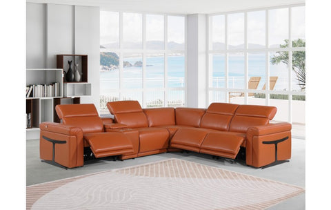 1126 DivanItalia Orange 6-Piece Sectional with 3 Power Recliners and Power HeadrestsModel:  1126-CAMEL-3PWR-6PC