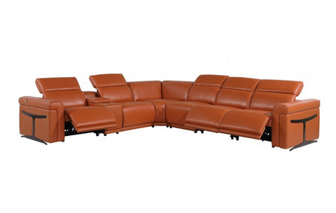 1126 DivanItalia Orange 7-Piece Sectional with 3 Power Recliners and Power HeadrestsModel:  1126-CAMEL-3PWR-7PC