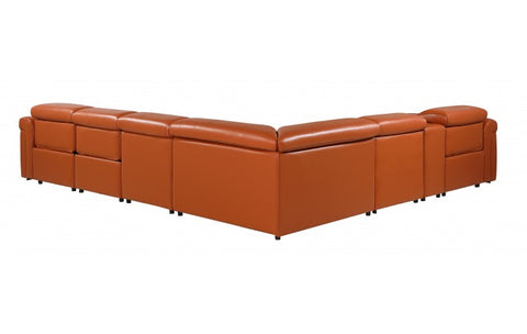1126 DivanItalia Orange 7-Piece Sectional with 3 Power Recliners and Power HeadrestsModel:  1126-CAMEL-3PWR-7PC