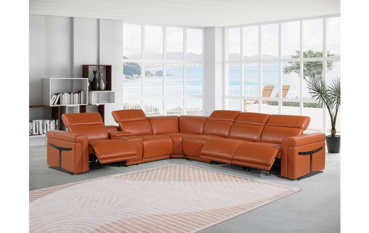 1126 DivanItalia Orange 7-Piece Sectional with 3 Power Recliners and Power HeadrestsModel:  1126-CAMEL-3PWR-7PC