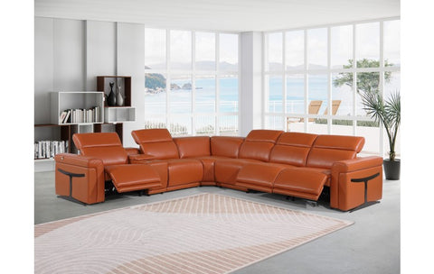 1126 DivanItalia Orange 7-Piece Sectional with 3 Power Recliners and Power HeadrestsModel:  1126-CAMEL-3PWR-7PC