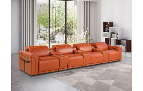 1126 DivanItalia Orange 7-Piece Power Reclining Sofa with Power Headrest in Top Grain Italian LeatherModel:  1126-CAMEL-7.4-HT