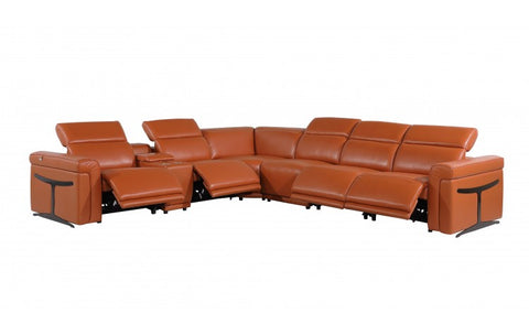 1126 DivanItalia Orange 7-Piece Sectional with 4 Power Recliners and Power HeadrestsModel:  1126-CAMEL-4PWR-7PC