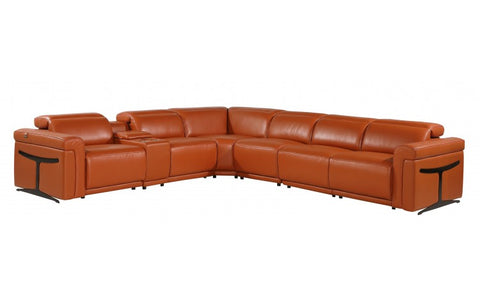 1126 DivanItalia Orange 7-Piece Sectional with 4 Power Recliners and Power HeadrestsModel:  1126-CAMEL-4PWR-7PC