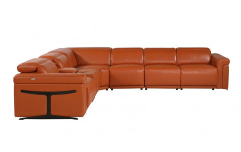 1126 DivanItalia Orange 7-Piece Sectional with 4 Power Recliners and Power HeadrestsModel:  1126-CAMEL-4PWR-7PC
