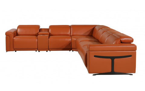 1126 DivanItalia Orange 7-Piece Sectional with 4 Power Recliners and Power HeadrestsModel:  1126-CAMEL-4PWR-7PC