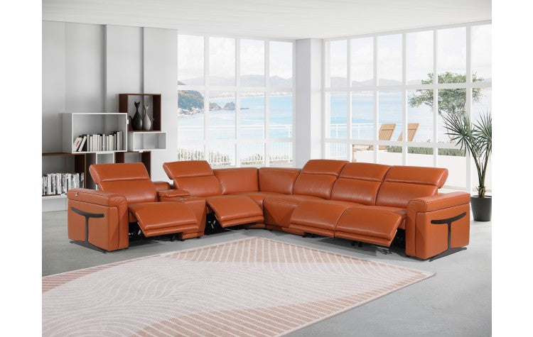 1126 DivanItalia Orange 7-Piece Sectional with 4 Power Recliners and Power HeadrestsModel:  1126-CAMEL-4PWR-7PC
