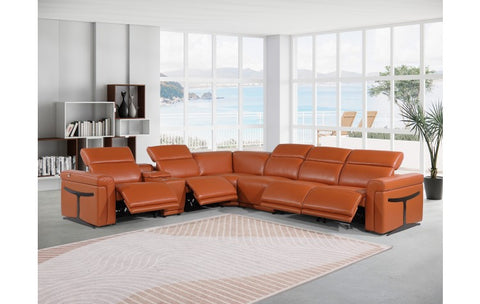 1126 DivanItalia Orange 7-Piece Sectional with 4 Power Recliners and Power HeadrestsModel:  1126-CAMEL-4PWR-7PC