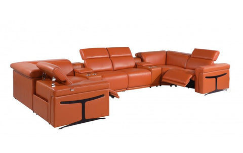 1126 DivanItalia Orange 8-Piece Sectional with 2 Power Recliners and Power HeadrestsModel:  1126-CAMEL-8PC-2PWR-U-SECTIONAL-GROUP