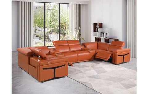 1126 DivanItalia Orange 8-Piece Sectional with 2 Power Recliners and Power HeadrestsModel:  1126-CAMEL-8PC-2PWR-U-SECTIONAL-GROUP