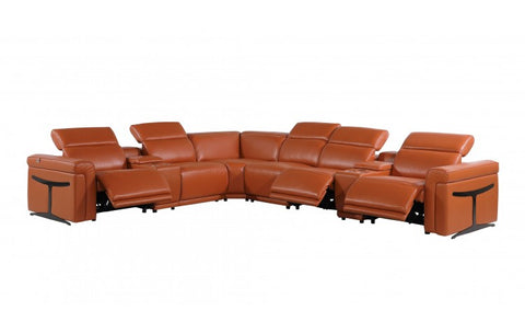 1126 DivanItalia Orange 8-Piece Sectional with 3 Power Recliners and Power HeadrestsModel:  1126-CAMEL-3PWR-8PC
