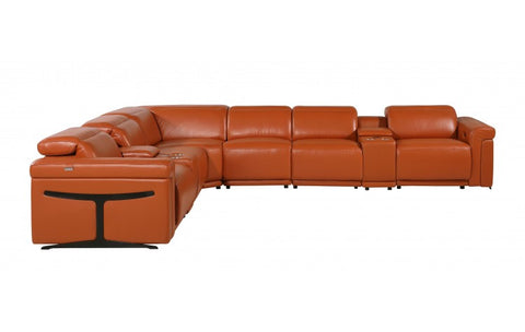 1126 DivanItalia Orange 8-Piece Sectional with 3 Power Recliners and Power HeadrestsModel:  1126-CAMEL-3PWR-8PC
