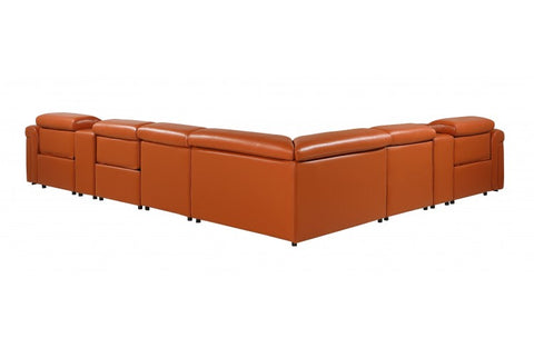 1126 DivanItalia Orange 8-Piece Sectional with 3 Power Recliners and Power HeadrestsModel:  1126-CAMEL-3PWR-8PC