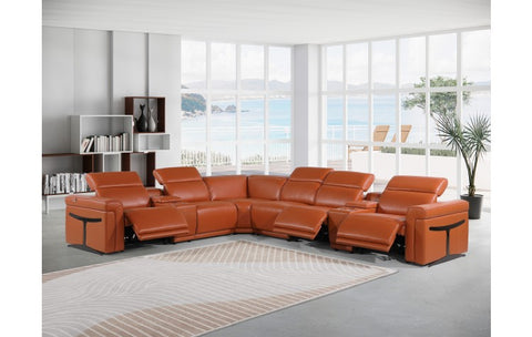 1126 DivanItalia Orange 8-Piece Sectional with 3 Power Recliners and Power HeadrestsModel:  1126-CAMEL-3PWR-8PC