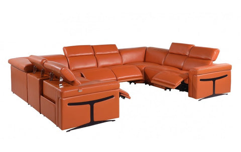 1126 DivanItalia Orange 8-Piece Sectional with 4 Power Recliners and Power Headrests (No Consoles)Model:  1126-CAMEL-8PC-4PWR-U-NC-SECTIONAL-GROUP