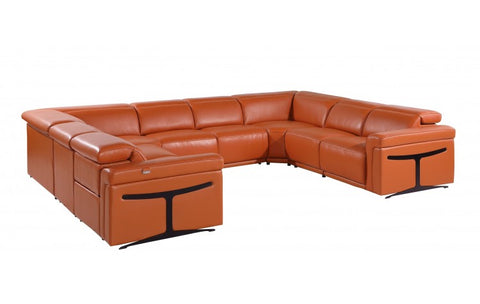 1126 DivanItalia Orange 8-Piece Sectional with 4 Power Recliners and Power Headrests (No Consoles)Model:  1126-CAMEL-8PC-4PWR-U-NC-SECTIONAL-GROUP