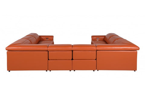 1126 DivanItalia Orange 8-Piece Sectional with 4 Power Recliners and Power Headrests (No Consoles)Model:  1126-CAMEL-8PC-4PWR-U-NC-SECTIONAL-GROUP