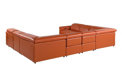 1126 DivanItalia Orange 8-Piece Sectional with 4 Power Recliners and Power Headrests (No Consoles)Model:  1126-CAMEL-8PC-4PWR-U-NC-SECTIONAL-GROUP