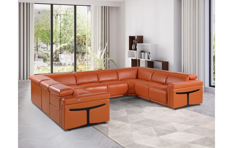 1126 DivanItalia Orange 8-Piece Sectional with 4 Power Recliners and Power Headrests (No Consoles)Model:  1126-CAMEL-8PC-4PWR-U-NC-SECTIONAL-GROUP