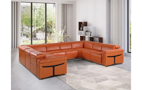 1126 DivanItalia Orange 8-Piece Sectional with 4 Power Recliners and Power Headrests (No Consoles)Model:  1126-CAMEL-8PC-4PWR-U-NC-SECTIONAL-GROUP