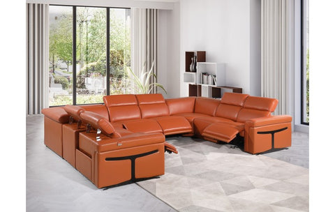 1126 DivanItalia Orange 8-Piece Sectional with 4 Power Recliners and Power Headrests (No Consoles)Model:  1126-CAMEL-8PC-4PWR-U-NC-SECTIONAL-GROUP