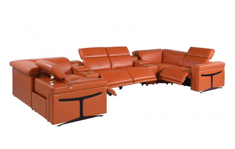 1126 DivanItalia Orange 8-Piece Sectional with 4 Power Recliners and Power HeadrestsModel:  1126-CAMEL-8PC-4PWR-U-SECTIONAL-GROUP