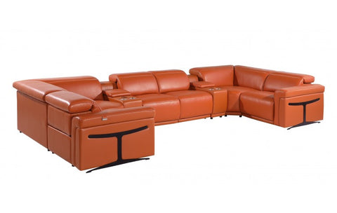 1126 DivanItalia Orange 8-Piece Sectional with 4 Power Recliners and Power HeadrestsModel:  1126-CAMEL-8PC-4PWR-U-SECTIONAL-GROUP