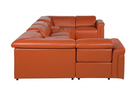 1126 DivanItalia Orange 8-Piece Sectional with 4 Power Recliners and Power HeadrestsModel:  1126-CAMEL-8PC-4PWR-U-SECTIONAL-GROUP