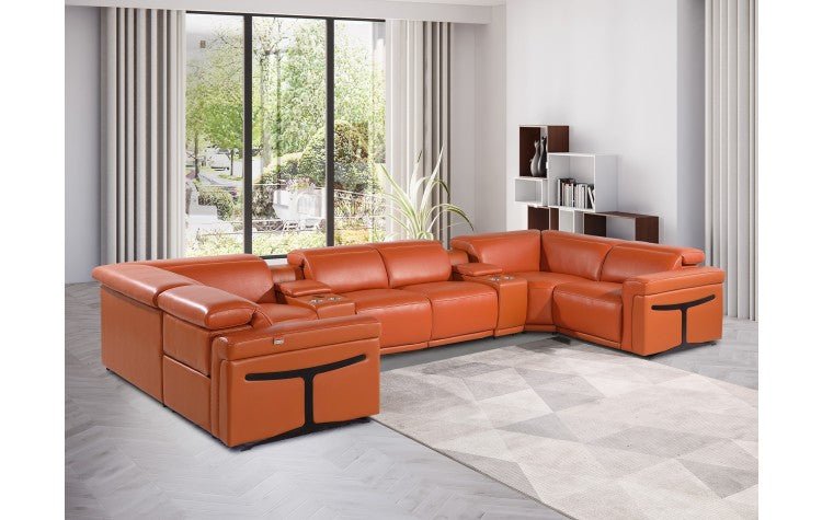 1126 DivanItalia Orange 8-Piece Sectional with 4 Power Recliners and Power HeadrestsModel:  1126-CAMEL-8PC-4PWR-U-SECTIONAL-GROUP