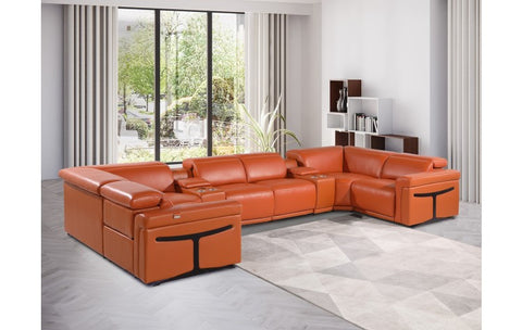 1126 DivanItalia Orange 8-Piece Sectional with 4 Power Recliners and Power HeadrestsModel:  1126-CAMEL-8PC-4PWR-U-SECTIONAL-GROUP