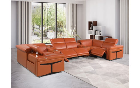1126 DivanItalia Orange 8-Piece Sectional with 4 Power Recliners and Power HeadrestsModel:  1126-CAMEL-8PC-4PWR-U-SECTIONAL-GROUP