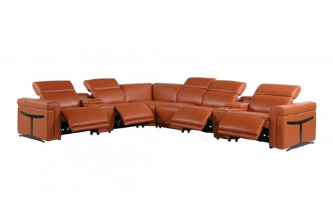 1126 DivanItalia Orange 8-Piece Sectional with 4 Power Recliners and Power HeadrestsModel:  1126-CAMEL-4PWR-8PC