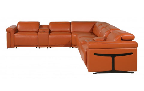 1126 DivanItalia Orange 8-Piece Sectional with 4 Power Recliners and Power HeadrestsModel:  1126-CAMEL-4PWR-8PC