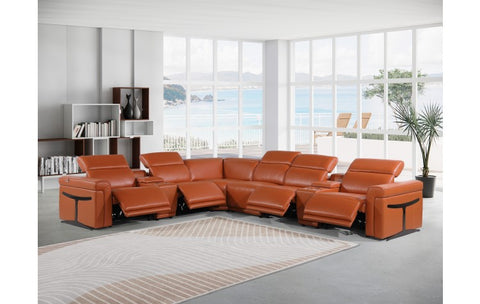 1126 DivanItalia Orange 8-Piece Sectional with 4 Power Recliners and Power HeadrestsModel:  1126-CAMEL-4PWR-8PC