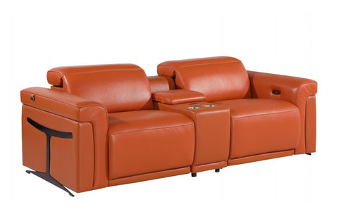 1126 DivanItalia Orange Modular Power Reclining Loveseat with Power HeadrestModel:  1126-CAMEL-3.2-HT
