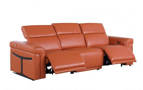 1126 DivanItalia Camel Top Grain Italian Leather Power Reclining Sofa with Dual Recliners and Power HeadrestsModel:  1126-CAMEL-3.2-S-HT