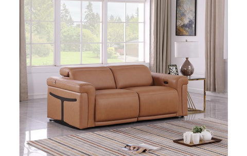 1126 DivanItalia Cognac Top Grain Italian Leather Loveseat with Power HeadrestModel:  1126-COGNAC-2.2-HT